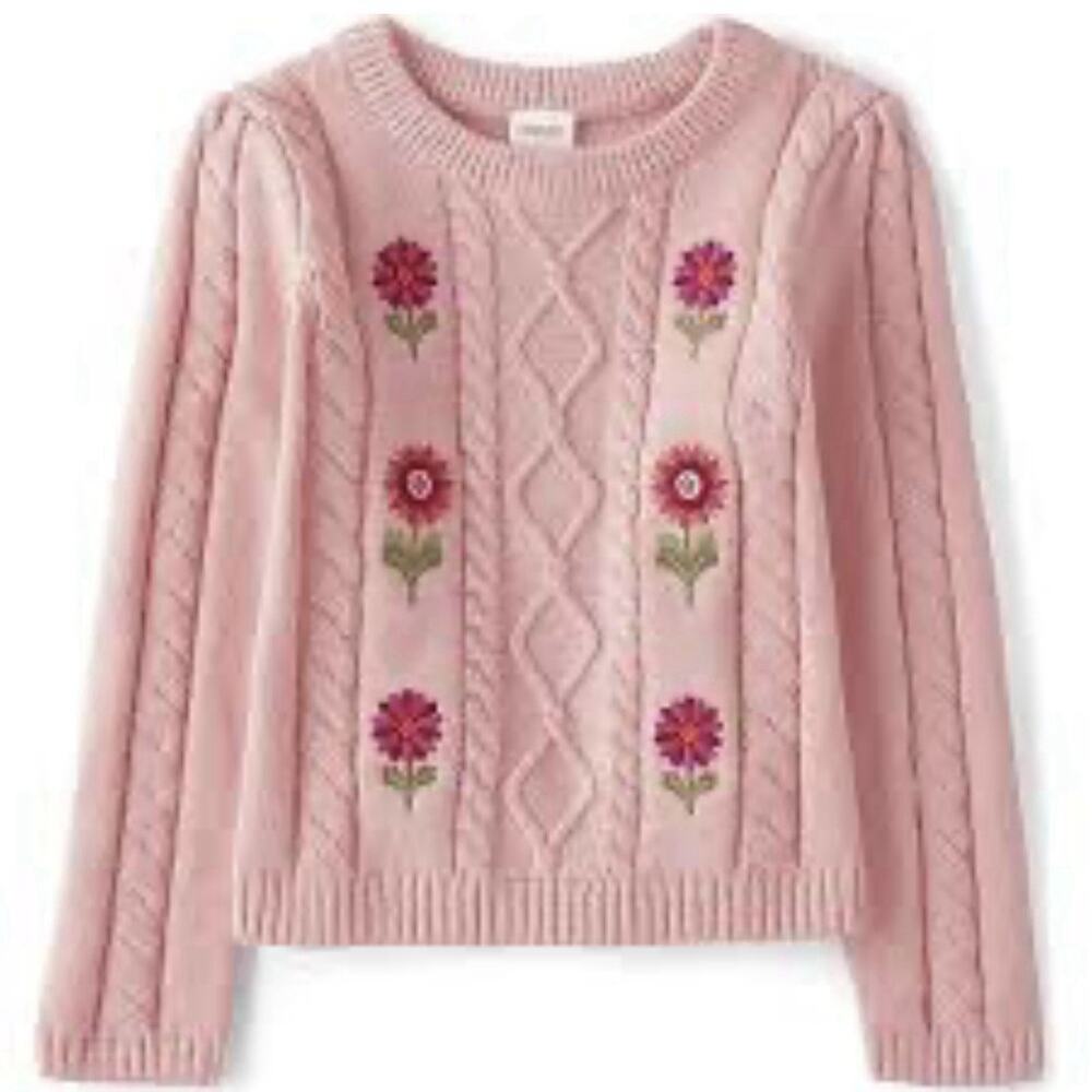 Gymboree Cable Knit Sweater Girls Size 7 Pink Long Sleeve Round Neck embroidered